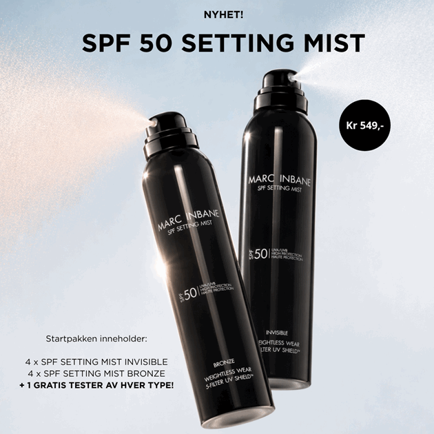 Startpakken inneholder 4 x SPF SETTING MIST INVISIBLE 4 x SPF SETTING MIST BRONZE + 1 GRATIS TESTER AV HVER TYPE!.png
